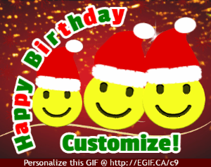 Smiley face emojis in Santa hats gif