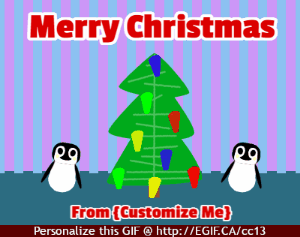 Christmas tree with singing penguins gif