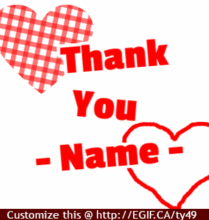 Red hearts and white thank you message gif